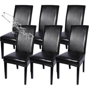 SearchI Waterproof Dining Chair Covers Set of 6, Stretch Oilproof Parsons Chair Slipcovers Removable Washable Kitchen Chair Protector for Dining Room ((Pu Leather Black)