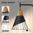 67" Industrial Floor Lamp with Wood & Black Metal Shade, Modern Standing Lamp, Rustic Farmhouse Tall Lamp for Living Room Bedroom Office, 2700K Bulb & Foot Switch Included (Black + Remote Control)
