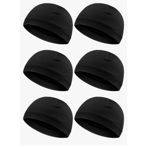 Syhood 6 Pieces Men Skull Caps Cotton Beanies Sleep Hats Multifunctional Helmet Liner Cap for Men and Women Black