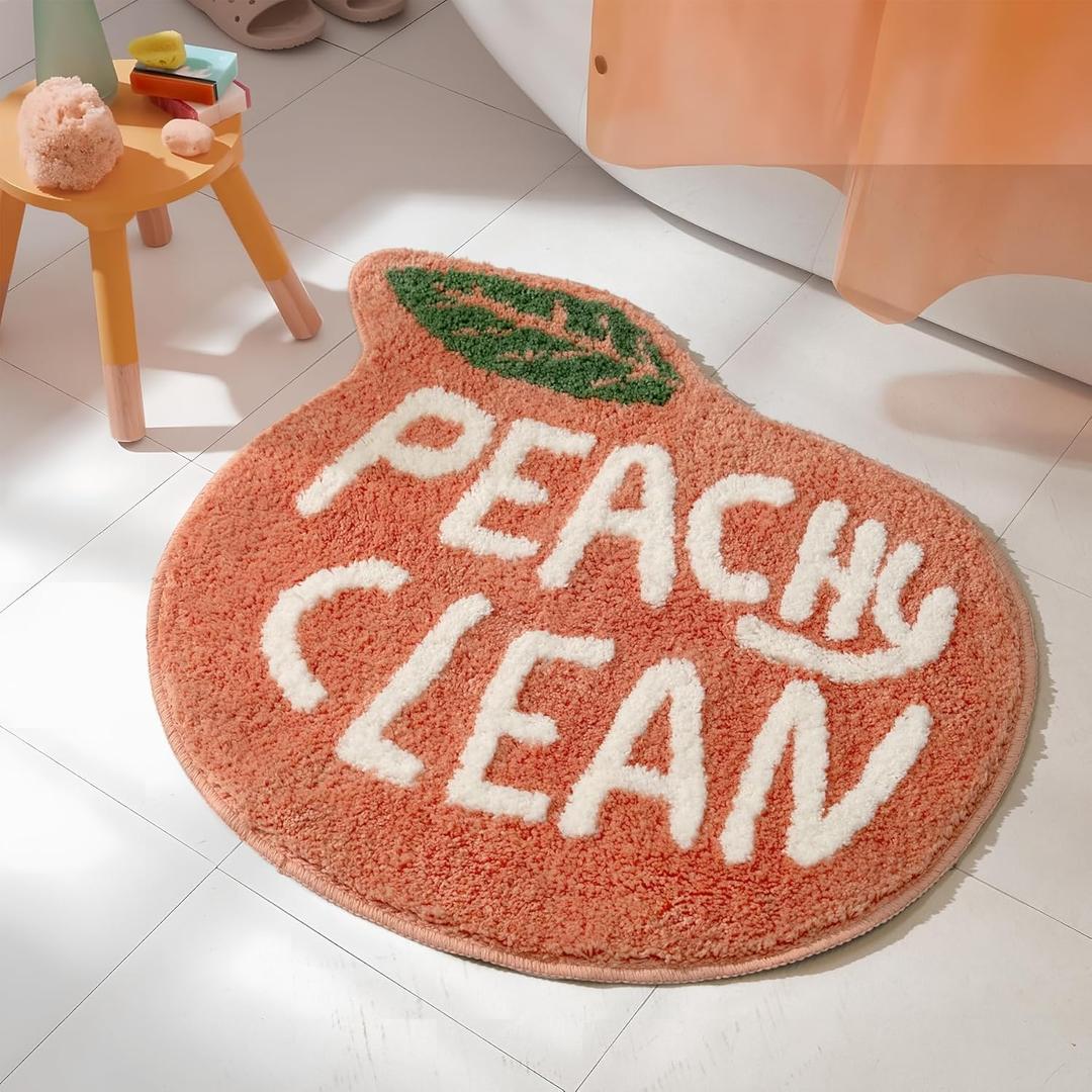 Peach Peach Bath Mat Peachy Fruit Bathroom Rugs for Living Room and Bedroom, Non Slip Washable Rug Orange Bathroom Decor (1'10" x 2'1", Peach)