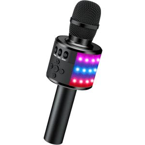 BONAOK Karaoke Microphone for Kids & Adults - Instrument Wireless Microphones Bluetooth Singing Mic with Disco Lights, Echo Effect, Built-in Speaker Portable for Party Travel Gifts Q78(Black)