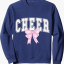 Cheer Coquette Pink Bow Cheerleader Sweatshirt, Navy Blue, XL