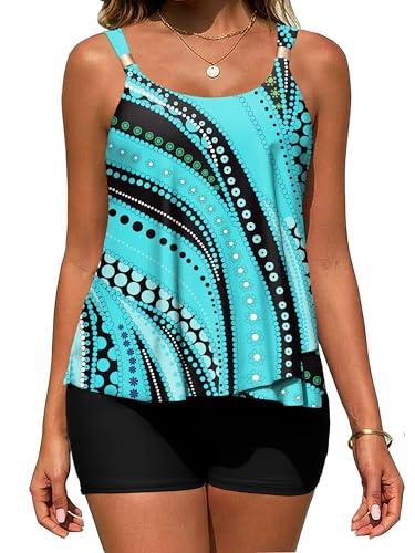 Arolina Tankini Swimsuits for Women 2 Piece Ruffle High Waisted Bathing Suit Built in Bra Stretchy Swimwear 2025 Summer Blue, Size 20w