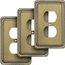 Henne Bery Rope Edge Decorative Wall Plate Switch Plate Outlet Cover (Single Duplex, 3 Pack, Antique Brass)
