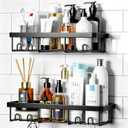 Shower Caddy Shelf Organizer Rack, Self Adhesive Black Bathroom Shelves Basket, Home Farmhouse Wall Inside Organization and Storage Decor Rv Accessories, First Camper Apartment Essentials, 2 Pack