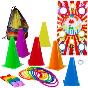New-Bounce Ring Toss - 4-in-1 Obstacle Course & Carnival Games for Kids - Fun Backyard Activities