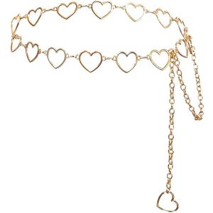 Long Tassel Waist Chain Belt for Women, Adjustable Metal Body Belly Belt Chain for Dress (XL: (Fit Waist 150cm/59.1in), Golden Heart)