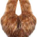 Furry Heart Shaped Purse Plush Handbag Faux Fur Shoulder Bag with Soft Shoulder Strap for Women (Brown), L 7.8''