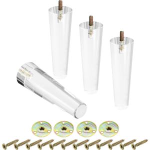 uxcell Acrylic Furniture Legs 6 inch Set of 4, Replacement Sofa Feet Cabinet Modern Clear Decor DIY with Installation Hardware for Couch, Bench, TV Stand, Chair, Dresser