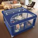 XVISHX 42x42 Inch Puppy Playpen with Cover, Dog Playpen for Puppies or Small Dogs, Pet Fence for Indoor & Outdoor, Sturdy Safety DogPen with Thickened Fabric, High-Strength Nylon Wire Mesh, Blue