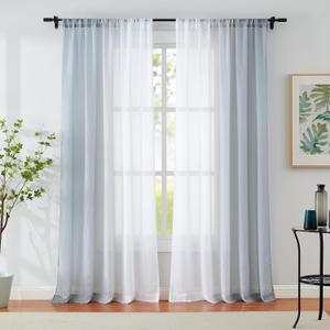 Grey Ombre Sheer Curtains 84 Inch Long for Living Room Bedroom, Crinkle Gradient Curtain Panels Rod Pocket for Boys Room Chiffon Light Filtering Window Drapes for Nursery, Study, Garden, Yard, 52"W