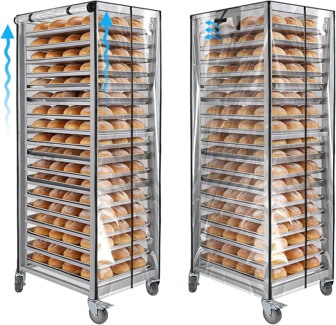 Bun Pan Sheet Rack Cover,Bread Speed Rack Cover with Zipper,Commercial Bakery Racks, 23"x28"x61"Clear PVC Waterproof Dustproof Bread rack Cover with Breathable Mesh Vent (20-Tier TPU)