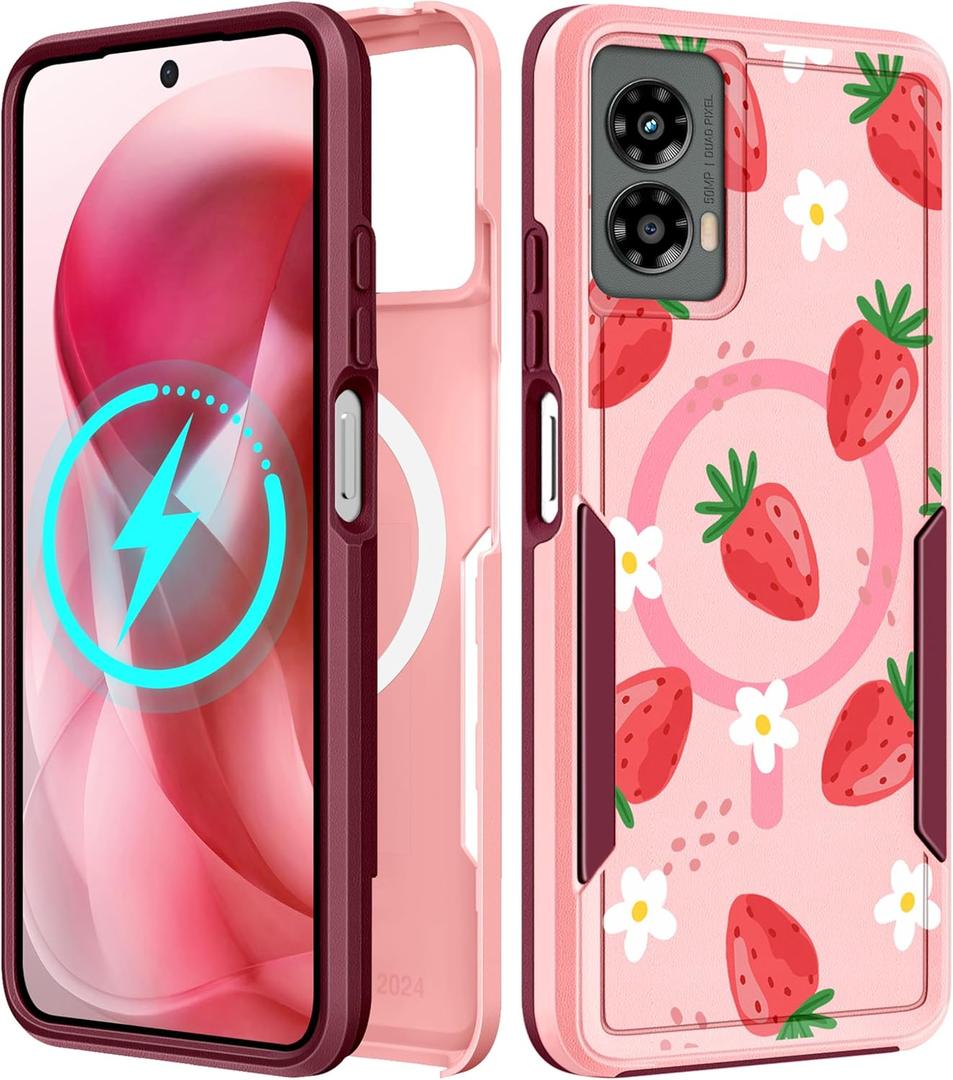 for Moto G 5G 2024 Case - Compatible with MagSafe Women Girls Cute Magnetic Protective Phone Cover Girly Kawaii Strawberry Heavy Duty Shockproof Design for Motorola Moto G 5G 2024 Cases