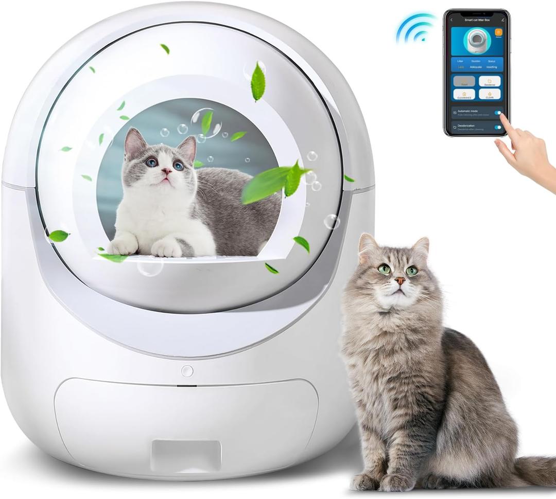 Self-Cleaning Cat Litter Box - Large Automatic With App Control, Odor Removal, Anti-Pinch Safety Protection, Smart System Suitable for Multiple Cats