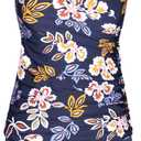 JINXUEER Plus Size Swimsuits Ruched Modest Swimdress Floral Tankini Swimwear Two Piece Skirt Bathing Suit for Women (10, Navyflower)