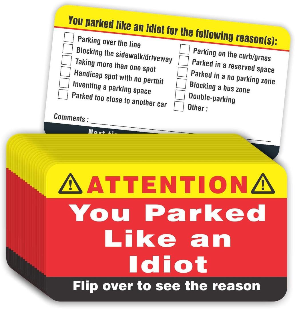 PARTH iMPEX You Parked Like an Idiot Business Cards (Pack of 100) Bad Parking Cards 3.5"x2" Multi Reasons Violation stocking stuffers for adults