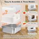 Vivifying Stainless Steel Litter Box with Lid, XL Side Entry Extra Large Litter Box for Big Cats & Kitty, Removable Enclosed Metal Cat Pan with High Sided Enclosure, Scoop, Mat, Footboard (Beige)