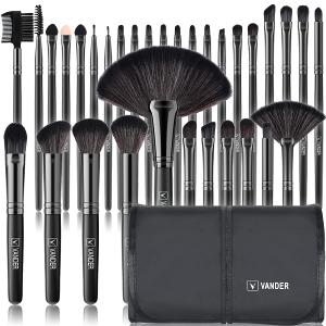 Vander Makeup Brushes, 32Pcs Professional Premium Synthetic Makeup Brush Set with Case, Eyeshadow Foundation Blending Face Contour Cosmetic Brush Travel Make up Brushes Set for Women, Girl (Black)