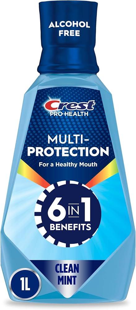 Crest Pro-Health Advanced Multi-Protection Mouthwash, Clean Mint, Alcohol-Free & Anticavity Cleans & Protects the Whole Mouth Freshens Breath with 12 Hours of Breath Protection, 1L 2 packs