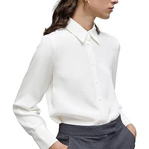 Women's Button Down Shirt Classic Long Sleeve Collared Tops Work Office Chiffon Blouse Small