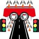 31 Pcs Race Car Party Decoration Supplies - Racing Flag Checkered Tablecloth Track Running Mat Traffic Cones Traffic Light Gift Boxes Tire Tube Swimming Ring for Racing Car Birthday Decorations