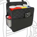 Upgrade Car Seat Organizer Backseat with Storage Pockets, Multipurpose Car Organizer Hanging, Car Trash Bag Can,Premium PU Leather Garbage Can 2.14 Gallon Large Capacity, Black.