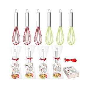 12 Sets Christmas Whisk Supplies Gifts Sets Includes Colorful Stainless Steel Whisk Greeting Cards Plastic Bags Ribbons for Neighbor Chef Cooking Supplies Xmas Stocking Stuffers (10 Inch)