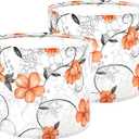 Lamp Shades Set of 2, Drum Lampshades 13" Top x 13" Bottom x 10" Height, Medium Fabric Lamp Shade Replacement with Spider Fitter, Orange Floral Botanical for Table Floor Lamps
