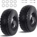 Kavedodu 12'' Flat Free Tires Rubber Replacement Solid Tire and Wheel Assemblies for Hand Trucks Garden Cart Wheelbarrow - 3.5Wide Polyurethane Tires 2.1 Hub with 5/8 Inch Axle Borehole (410/350-6)