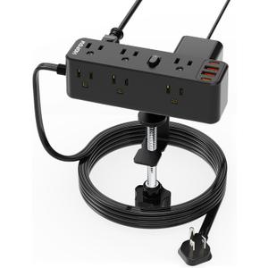 Desk Clamp Power Strip, Desktop Edge Mount Charging Station with 9 AC Outlets 4 USB (2 USB C), Fit 2.75" Tabletop, Under Desk Surge Protector 1700J, 10 Ft Extension Cord for Home Office, Black