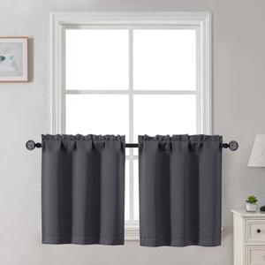 Gwine 24 Inch Long Tier Curtains for Small Window, Short Blackout Kitchen Curtains Over Sink, Half Window Drapes for Bedroom Bathroom Basement, 2 PCS, Each 30" Wx24 L, Charcoal Grey