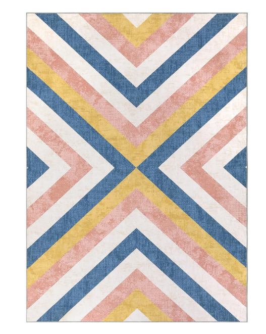 8x10 ft Area Rug Machine Washable Rug Distressed Carpet Stain Resistant Non-Slip Geo Stytle Living Room Rug Floor Cover for Dining Office Bedroom, Multicolor  