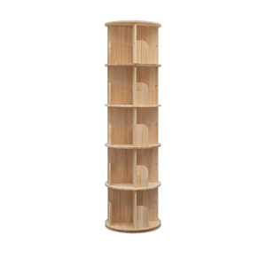 5 Tier Rotating Bookshelf Tower 360 Display Spinning Bookshelf Tower Floor Standing Bookcase Storage Rack Revolving Bookcase Wood Narrow Round Book Shelf Rotating Storage Organizer for Bedroom