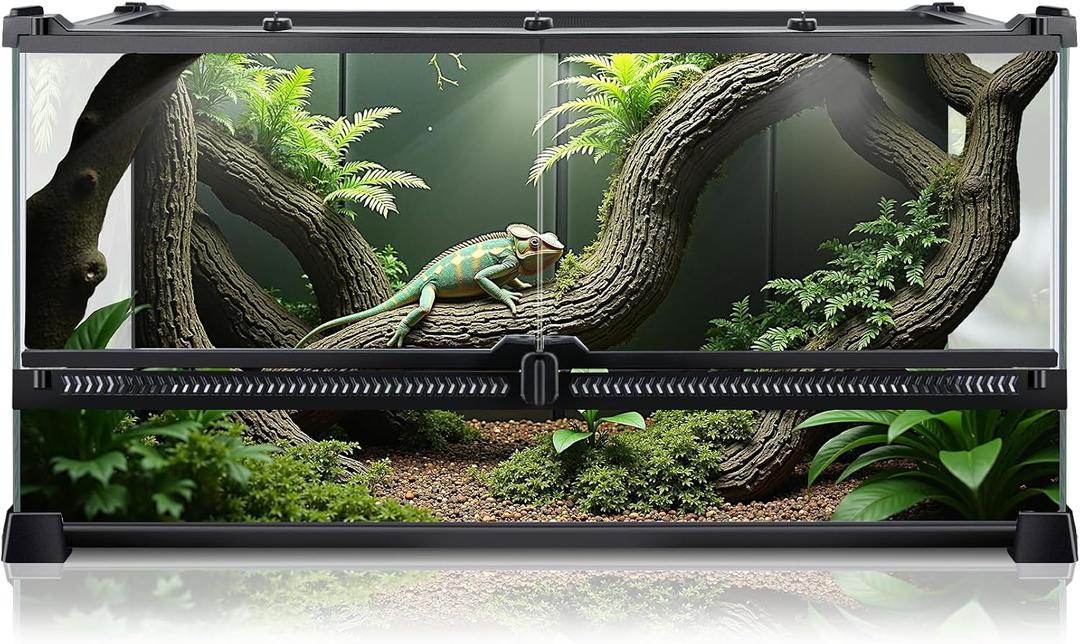 Reptile Terrarium 20"x12"x10", Full Glass Tank Enclosure for Small Reptiles, Geckos, Frogs, Lizards, Snakes, Spiders, Turtles, Rainforest Terrarium Habitat