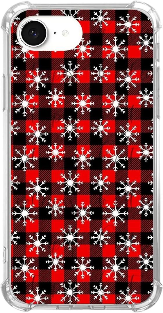 Red Black Plaid Snowflake Case for iPhone 16 e, Classic Winter Pattern, Trendy Cool Soft TPU Bumper Cover for iPhone 16 e
