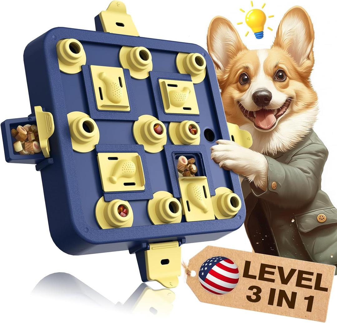 KADTC Dog Chess Puzzle Toy Level 3 in 1 for Small/Medium/Large Dogs Smart Mind Stimulating Game Puppy Brain Stimulation Cognitive Enrichment Toys Keep Them Busy Boredom Interactive Treat Food Puzzles (Blue)