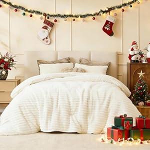 Geniospin Fleece Queen Comforter Set, Soft Fuzzy Queen Bedding Sets, 3-Pieces White Comforter Set for All Season, Warm Fluffy Comforter with 2 Pillow Cases (Queen (90"x90"))