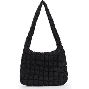 GOKTOW Puffer Quilted Carryall Bag,Quilted Shoulder Bag,Puffy Tote Bag Purse,Large Nylon Hobo Handbag (Black)