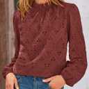 PRETTYGARDEN Tops for Women Trendy 2025 Fall Long Sleeve Blouses Dressy Casual Embroidered Eyelet Shirts Going Out Outfits (L)