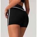 ODODOS Tummy Control Compression Shorts for Women, 4" Inseam High Waist Workout Biker Shorts with Inner Pocket, Contrast Piping Black, X-Large
