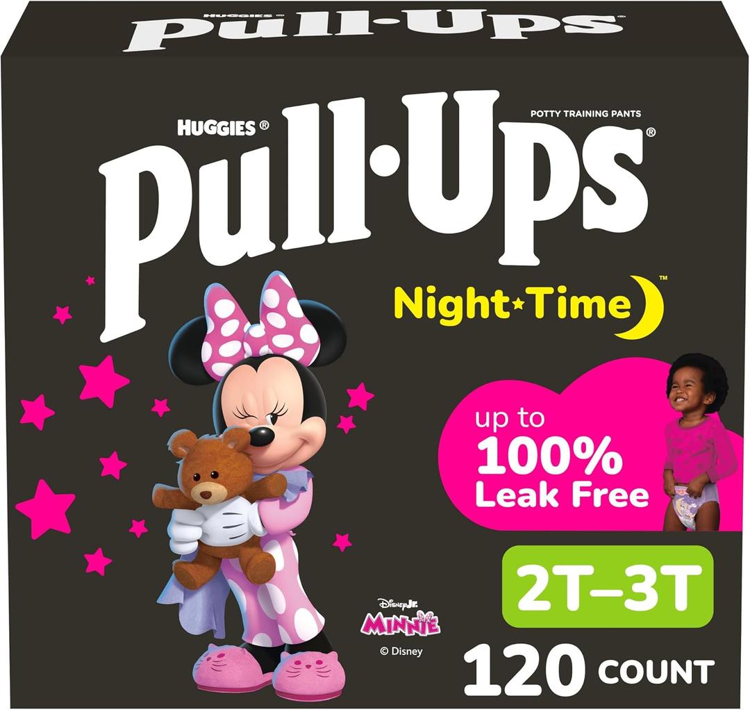 Pull-Ups Girls' Nighttime Potty Training Pants, Training Underwear, 2T-3T (16-34 lbs), 120 Ct 4-Pack