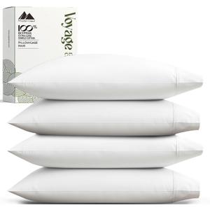 Mayfair Linen 100% Egyptian Cotton Pillow Cases King - Luxury 600 Series Voyage Collection Cotton Pillowcases Set of 4 (White, 2 Pair), Soft & Breathable Sateen Pillow Covers for King Size Pillows