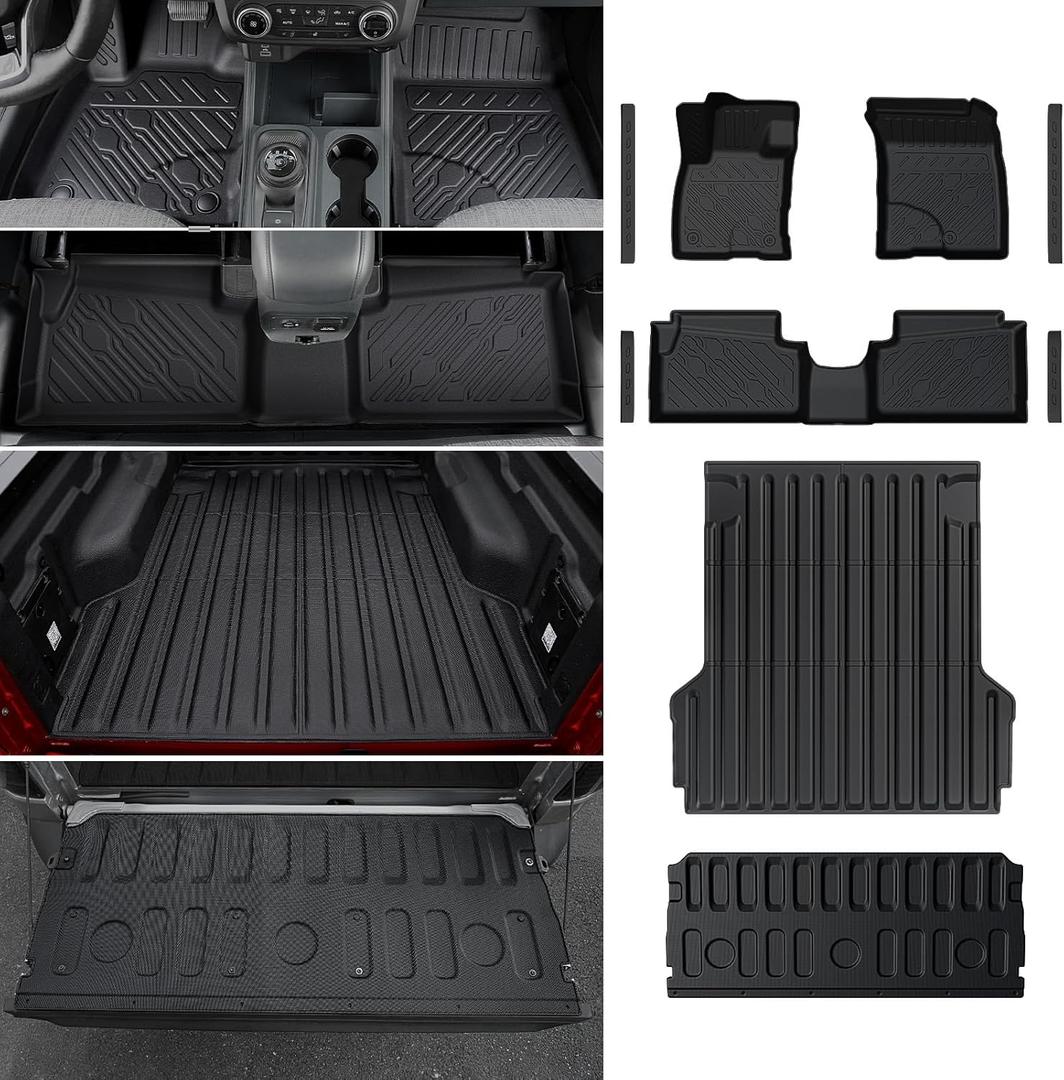 Mabett Truck Bed Mat with Tailgate Mat and Floor Mats with Door Sill Protectors for Ford Maverick Hybrid Model 2026 2022-2025,All - Weather TPE Liners Accessories(NOT fit Gasoline)