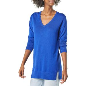 Amazon Essentials Women's Lightweight Long-Sleeve V-Neck Tunic Sweater (Large, Bright Blue)