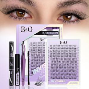 B&Q Flora Eyelash Clusters Kit - Velure DIY Lash Extension Kit at Home Beginner-Friendly Natural Lashes, 120pcs 8-18mm Wispy Clusters with 0.3mm Invisible Band & Waterproof, Daily Collection