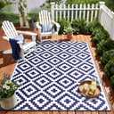 OLANLY Waterproof Outdoor Rug 5x8 ft, Outdoor Plastic Straw Rug for Camping, RV Mat Outside, Indoor Outdoor Carpet for Porch, Deck, Backyard, Balcony, Picnic, Navy & White