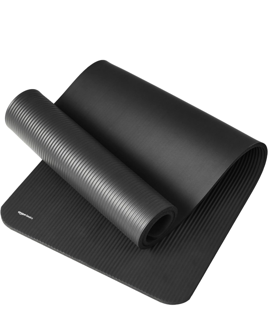 Amazon Basics 1/2 Inch Extra Thick Exercise Yoga Mat with Carrying Strap, Cushioned Support, for Fitness and Gym Workouts