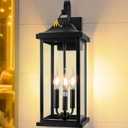 23 Dusk to Dawn Outdoor Lighting Extra Large 1 Pack, 3-Light Candelabra Front Porch Light with Photocell Sensor Outside Wall Sconce Modern Exterior Lighting Fixture Carriage Light, E12 (Matte Black)