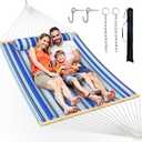 Double Hammock with Spreader Bar, Soft Pillow, Max Load 500lbs,Portable Hammock for Outdoor, Camping, and Backyard, Aqua Blue