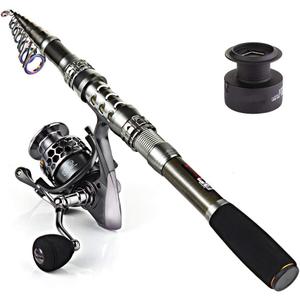 Sougayilang Telescopic Fishing Rod Reel Combos with Carbon Fiber Fishing Pole Spinning Reels and Fishing Accessories (3.0M/9.84FT Rod+XY4000 Reel)